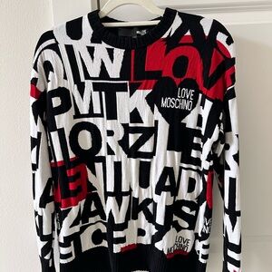 Love Moschino Black Ribbed Knit Top with Logo Trim